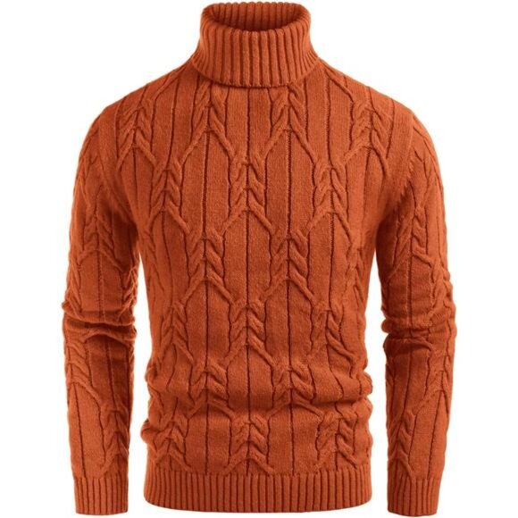 Men Turtleneck Sweater Long Sleeve Light Rust Red - Picture 1 of 6